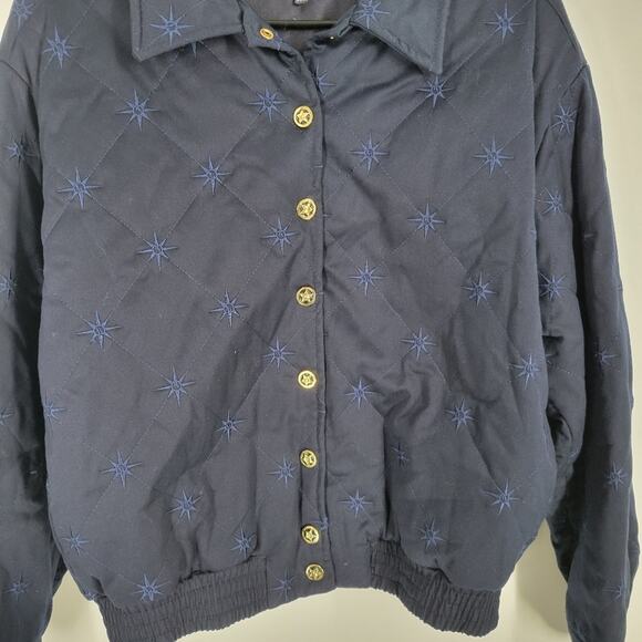 St John Sport Navy Blue Embriodered Button Down Bomber Jacket M - Picture 4 of 7